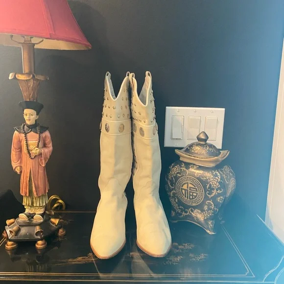 Donald J. Pliner Cream Studded Combat Boots - Picture 1 of 5